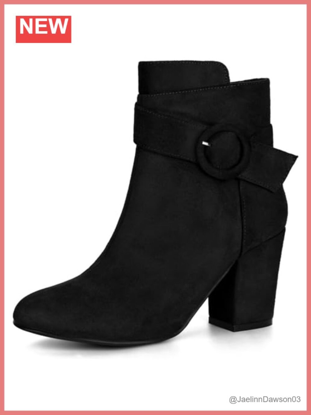 Faux Suede Round Toe Chunky Heel Booties with Buckle Side Zip Ankle Boots